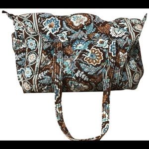 Duffle Large Brown and Blue/Teal Cloth Weekend Bag